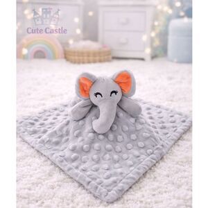 Cute Castle Security Lovey Gray Elephant Minky Blanket For Babies Snuggle Toy #J